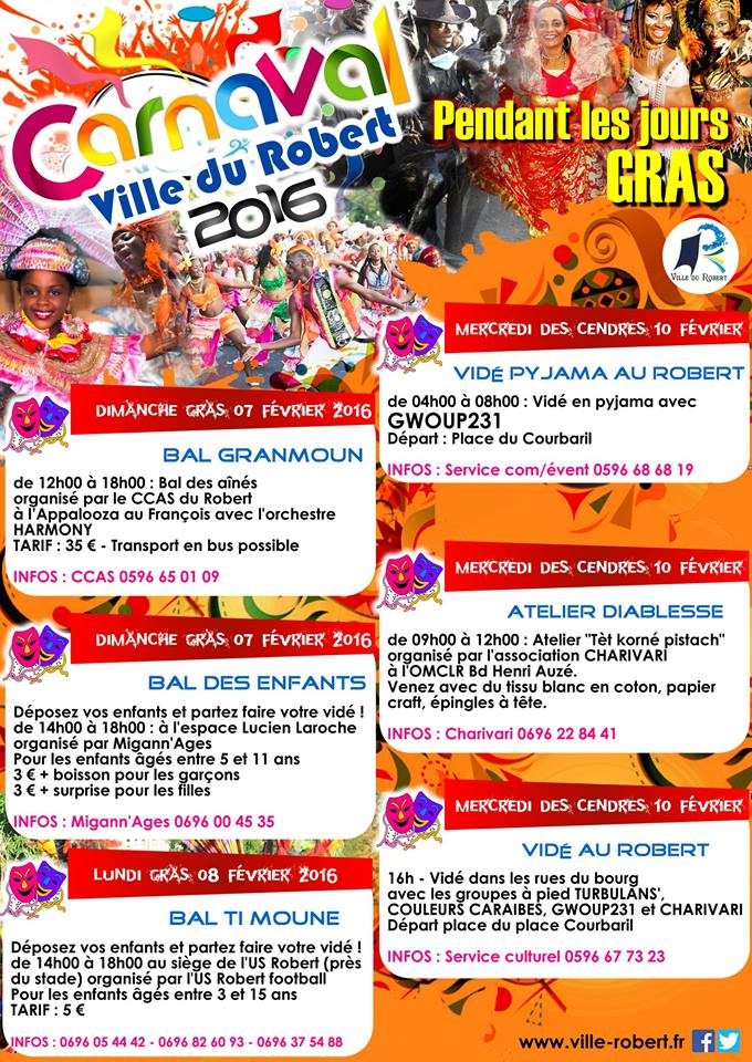Programme carnaval le Robert martinique 2016